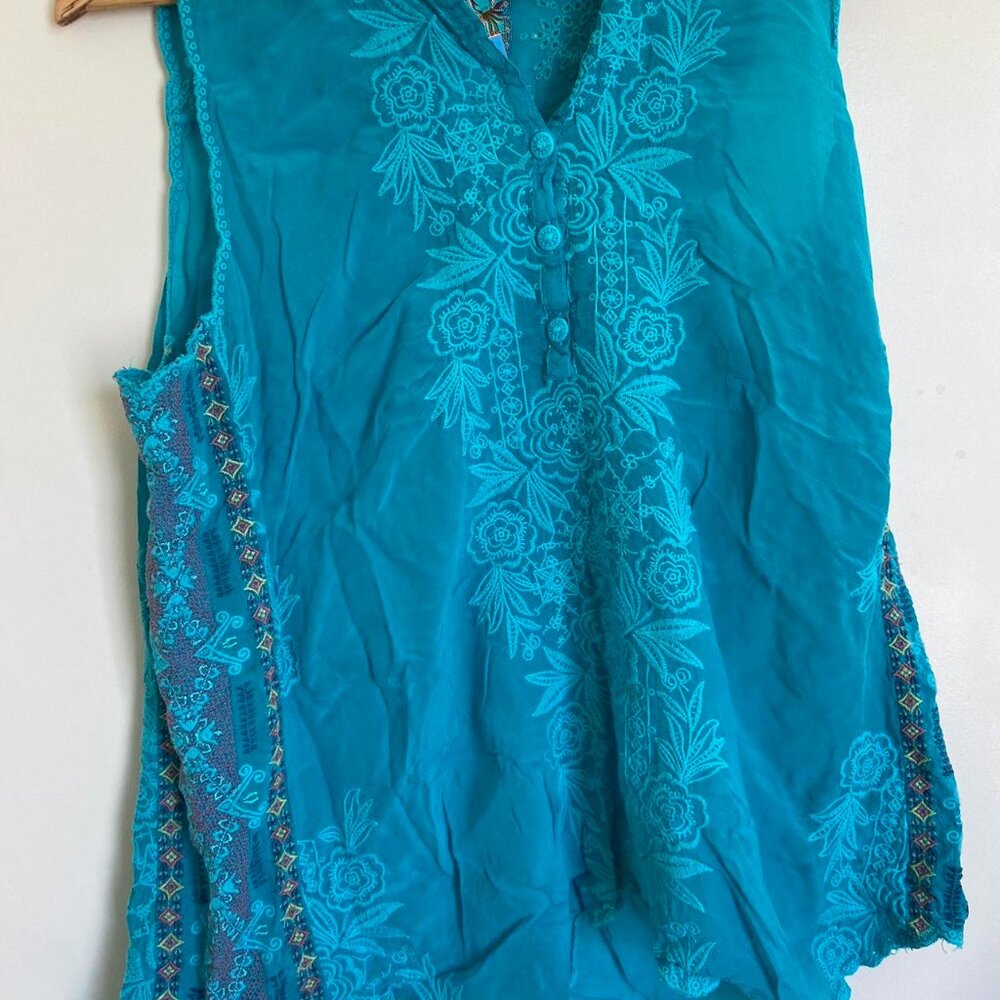 Johnny Was teal embroidered vest Large